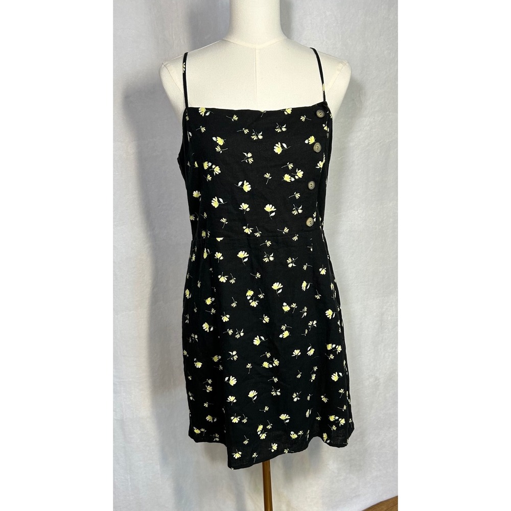 NWT‎ Sophie Rue Mini Dress Sz L Black Floral Linen Blend Preppy Beach Lagenlook